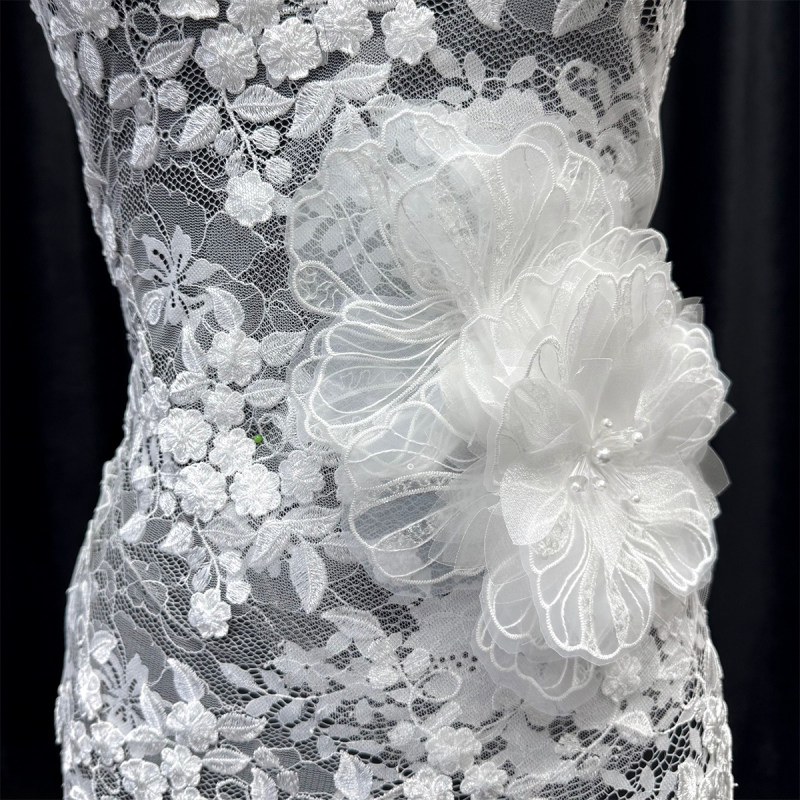 GCW-2410500-77 3D Flower Lace Applique with Pearls and Sequins for Bridal Wedding Dresses